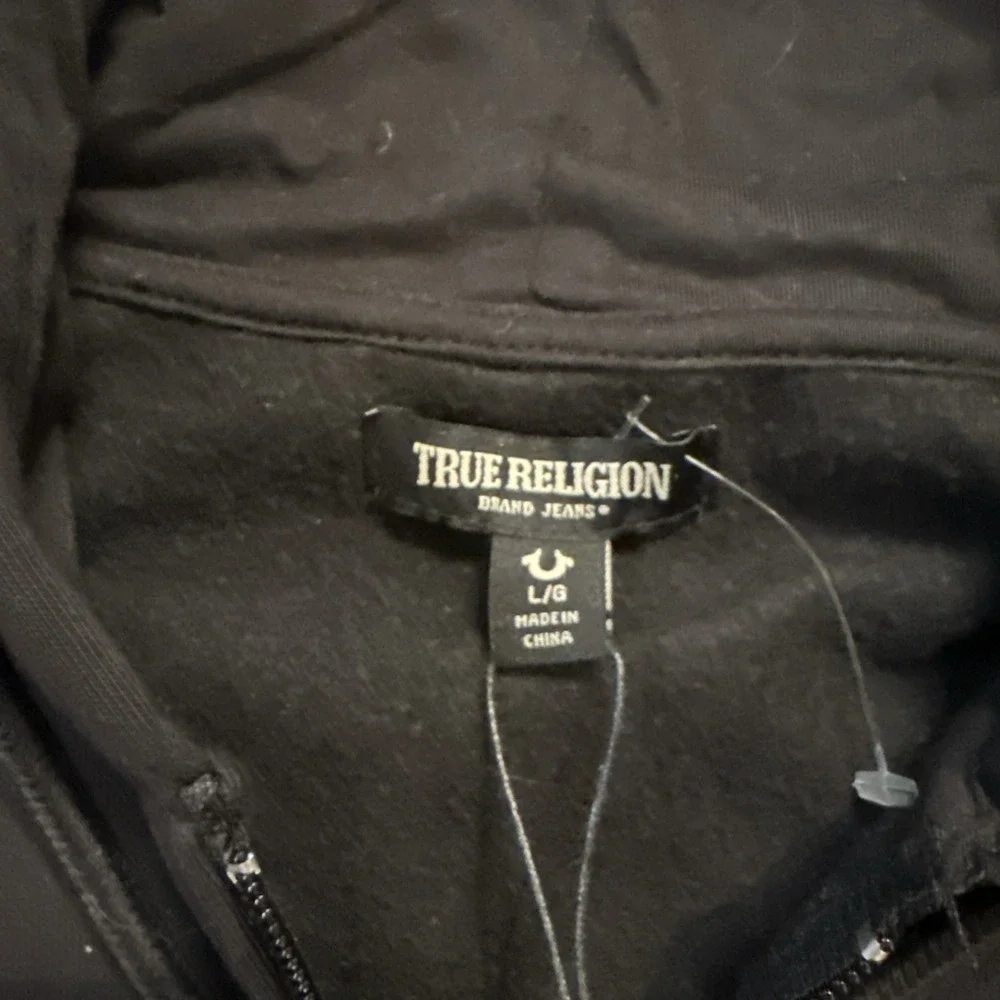 True Religion‎ Men's Full Zip Hoodie Black Embroidered Logo Large NEW